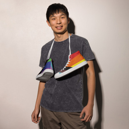 Progress Pride high top canvas shoes